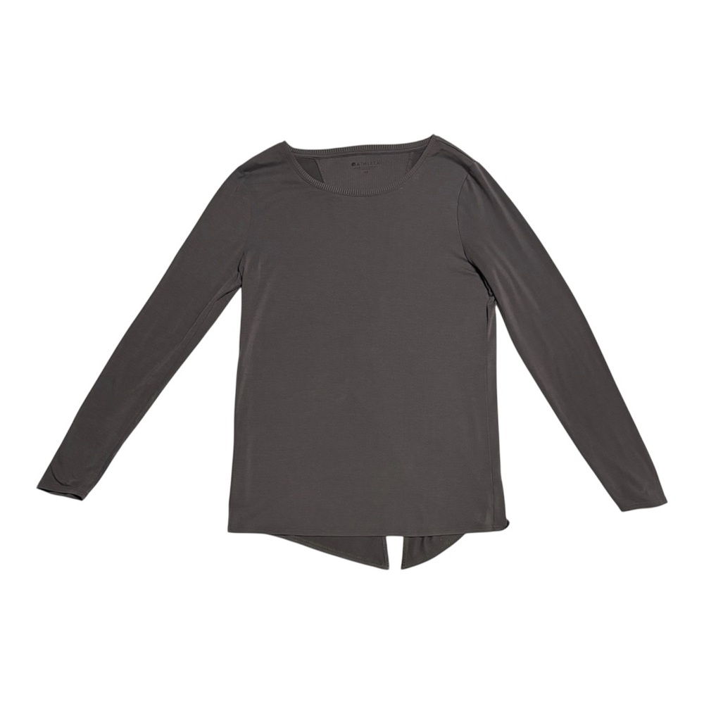 Athleta Long Sleeve Workout Top | Split Back Essence | Flagstone Gray